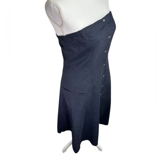 Theory Kayleigh Soft Crunch Linen-Blend Midi Dress Strapless Navy Size 6 - Picture 7 of 12